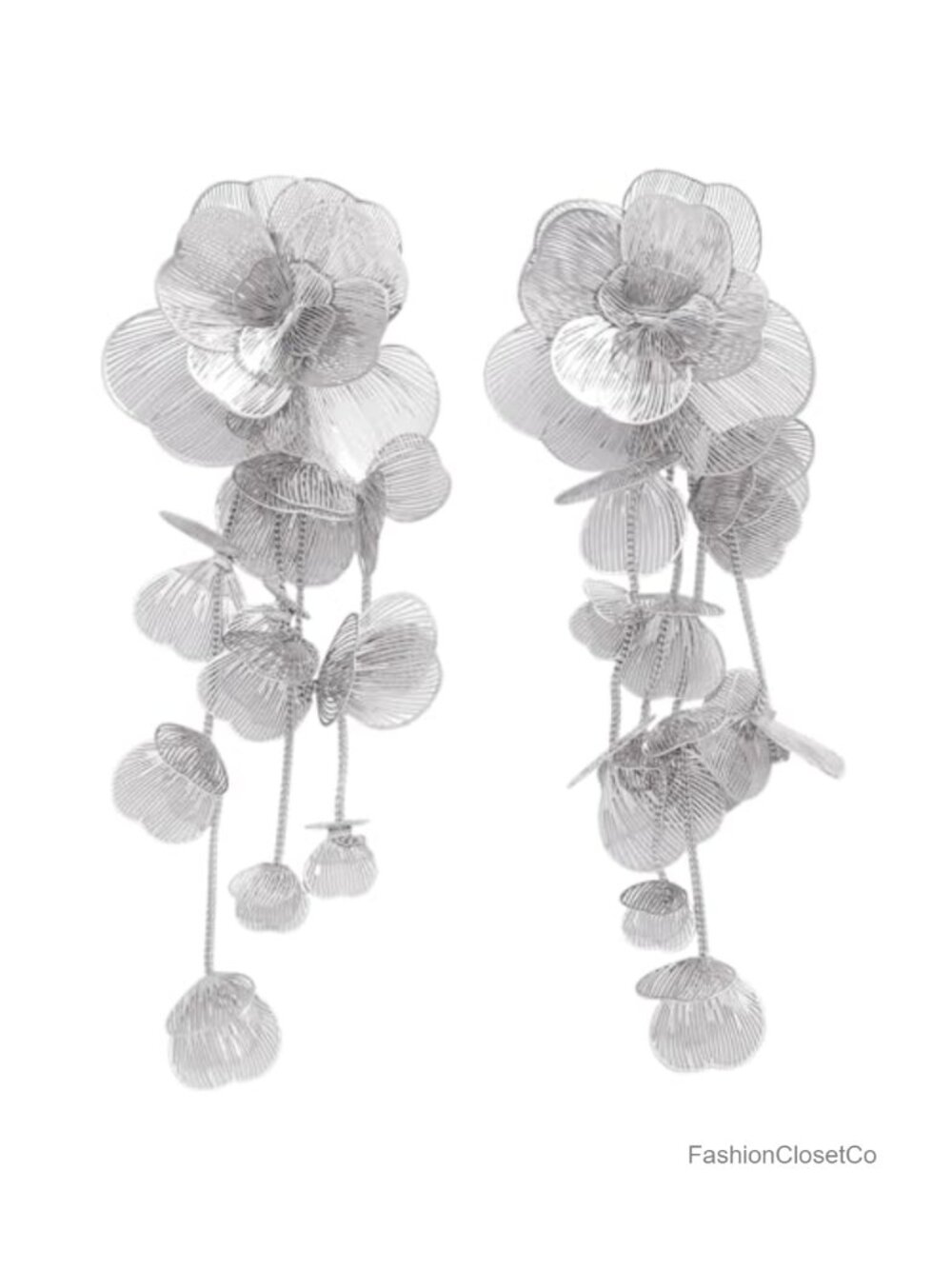 Gold Silver Filigree Floral Dangle Earrings for Women, Long Drop Vintage